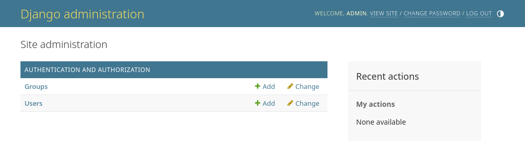 Главная страница администраторской панели Django