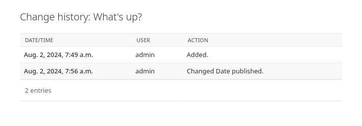 Страница истории измений объекта вопроса